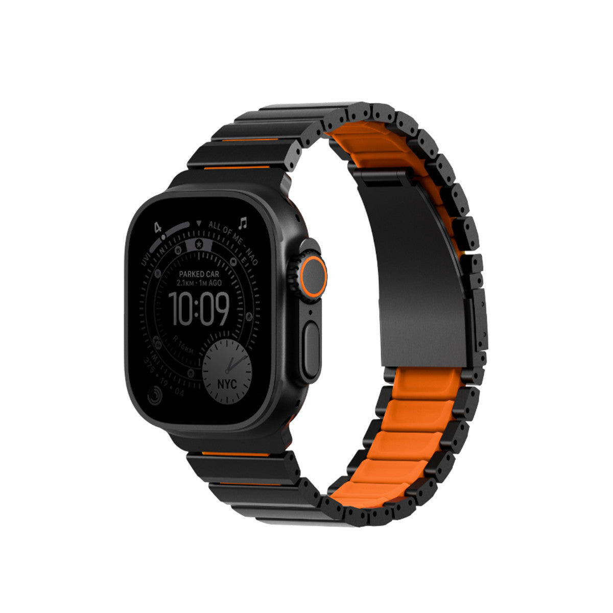 Uniq Apple Watch Ultra 49mm Strova Flex Steel Kordon - Siyah-Turuncu